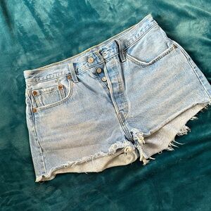 Levi's 501 Blue Jean Shorts Distressed Frayed Hem